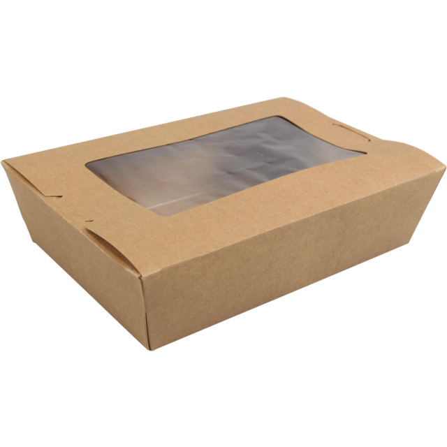 Biodore Container, Kraft paper + PLA , with window, meal tray, 120x180x50mm, brown  1
